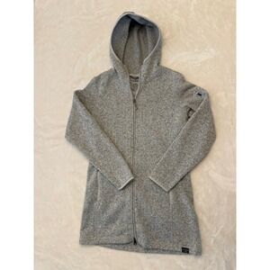 LL Bean Sweater Fleece Coat Womens Medium Gray Heather Full Zip Hooded Jacket